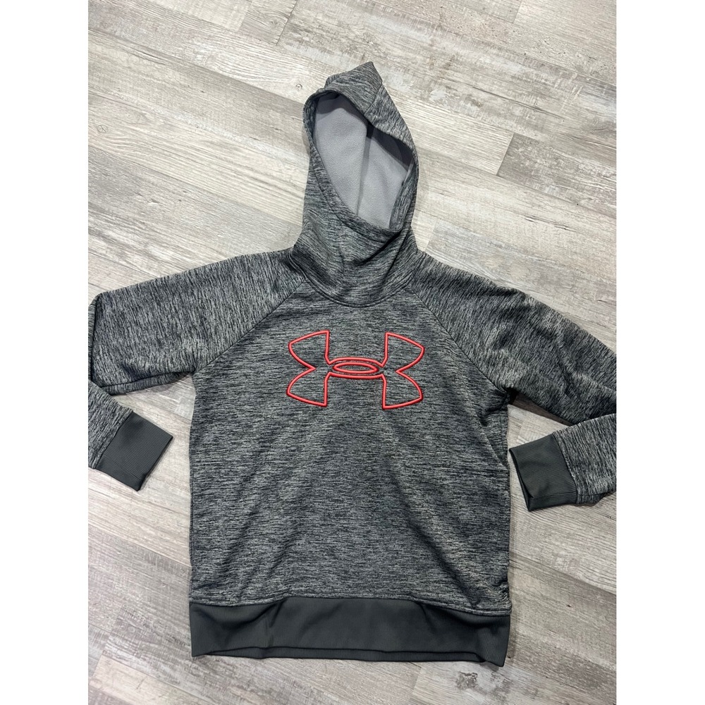 Under Armour ColdGear‎ Hoodie Womens Small Gray Space Dye Pink Logo Scuba Neck